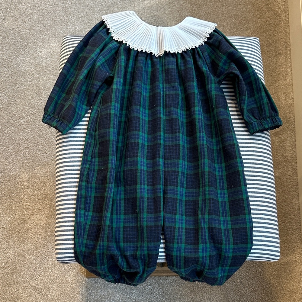 Vintage Petit Bateau Plaid Baby Romper with White Collar